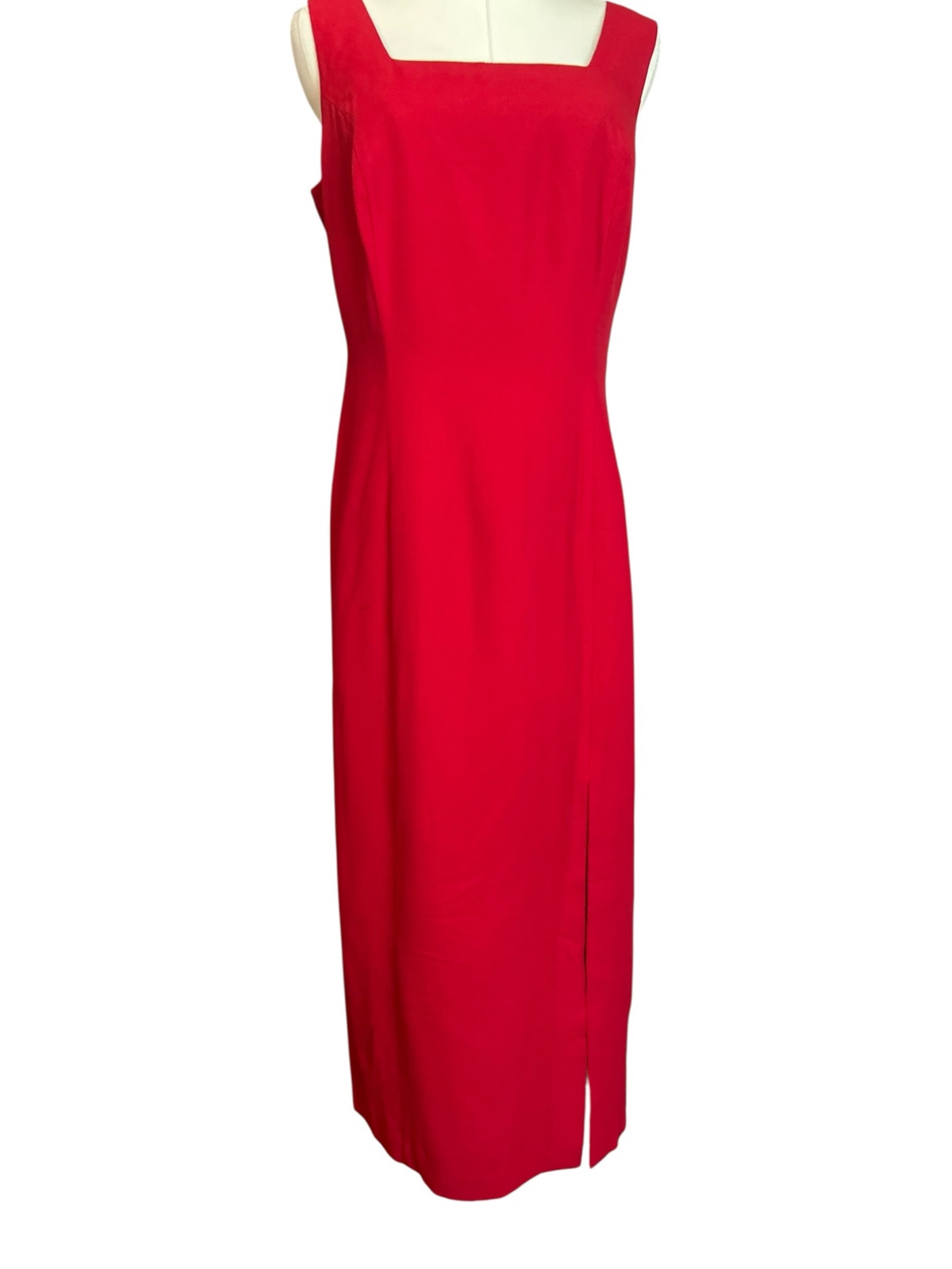 Joseph Ribkoff Vtg Dress Red Sz 12 Midi Bare Back With Satin Straps Bodycon